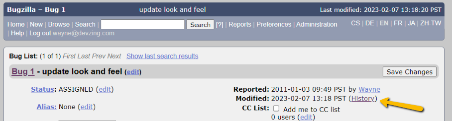 Bugzilla: What is tracked in history – devZing Knowledge Base